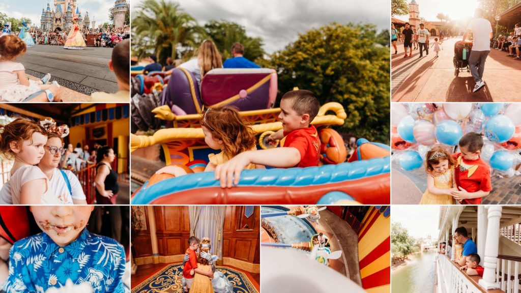 Collage of images in Disney World featured in post about a trip from Delaware to Disney
